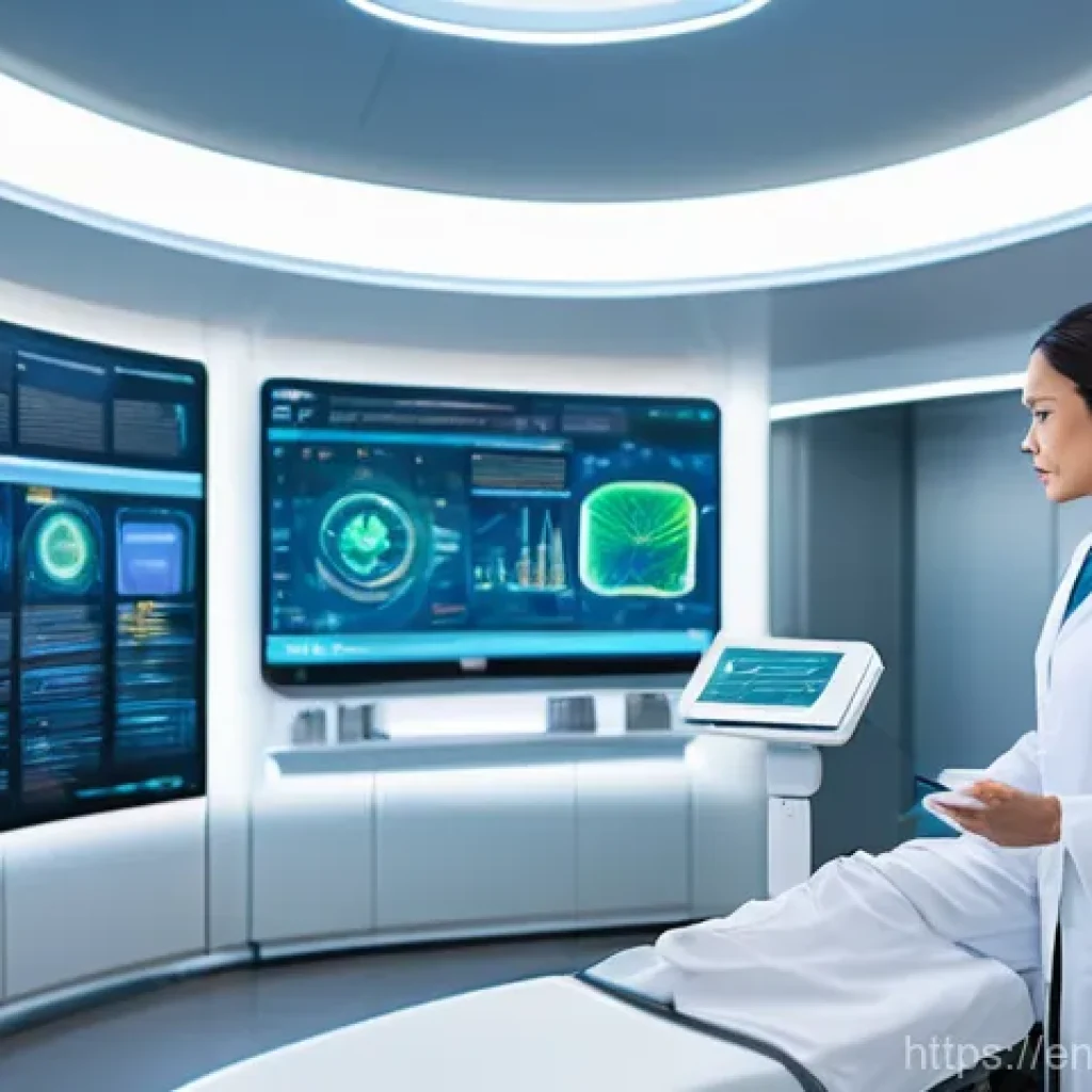 간학문적 연구와 기술 융합 - **Prompt: Personalized Healthcare through Bioinformatics and AI**
A bright, futuristic clinic ex...