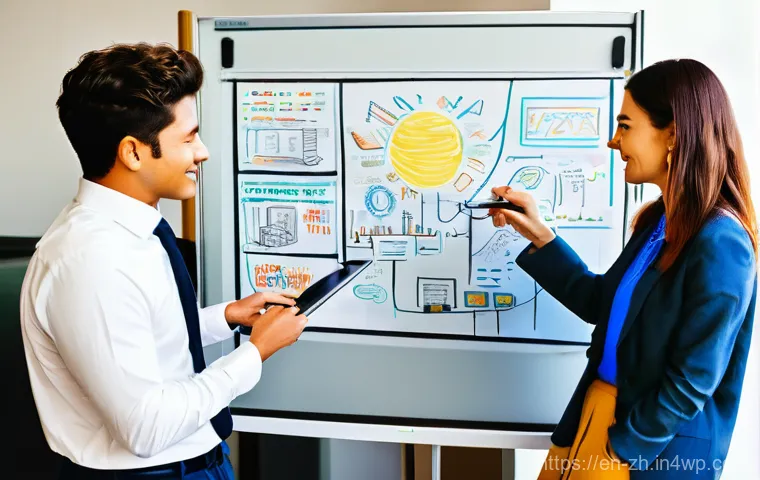 간학문적 연구의 새로운 기법 - **Prompt:** A vibrant, sun-drenched, open-plan office space teeming with creative energy. A diverse ...
