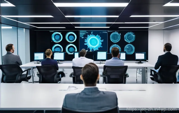 간학문적 연구의 새로운 기법 - **Prompt:** A futuristic, high-tech control room or research lab, illuminated by soft, ambient light...