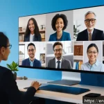 Home 21 간학문적 연구의 국제적 협력 방안 - A diverse international research team engaged in a virtual meeting, showing men and women of various...