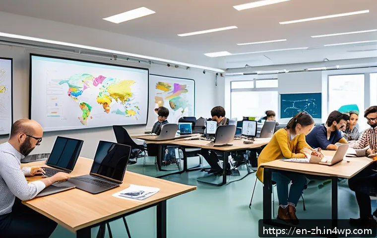 간학문적 연구의 교육적 가치 - A vibrant collaborative workspace where engineers, artists, and social scientists brainstorm togethe...