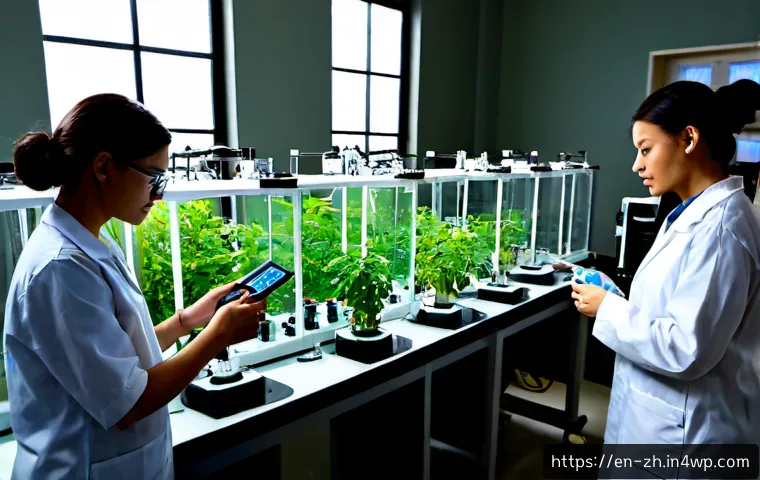 간학문적 연구의 실험 설계 - Photorealistic interdisciplinary research laboratory, a diverse team of scientists including a biolo...
